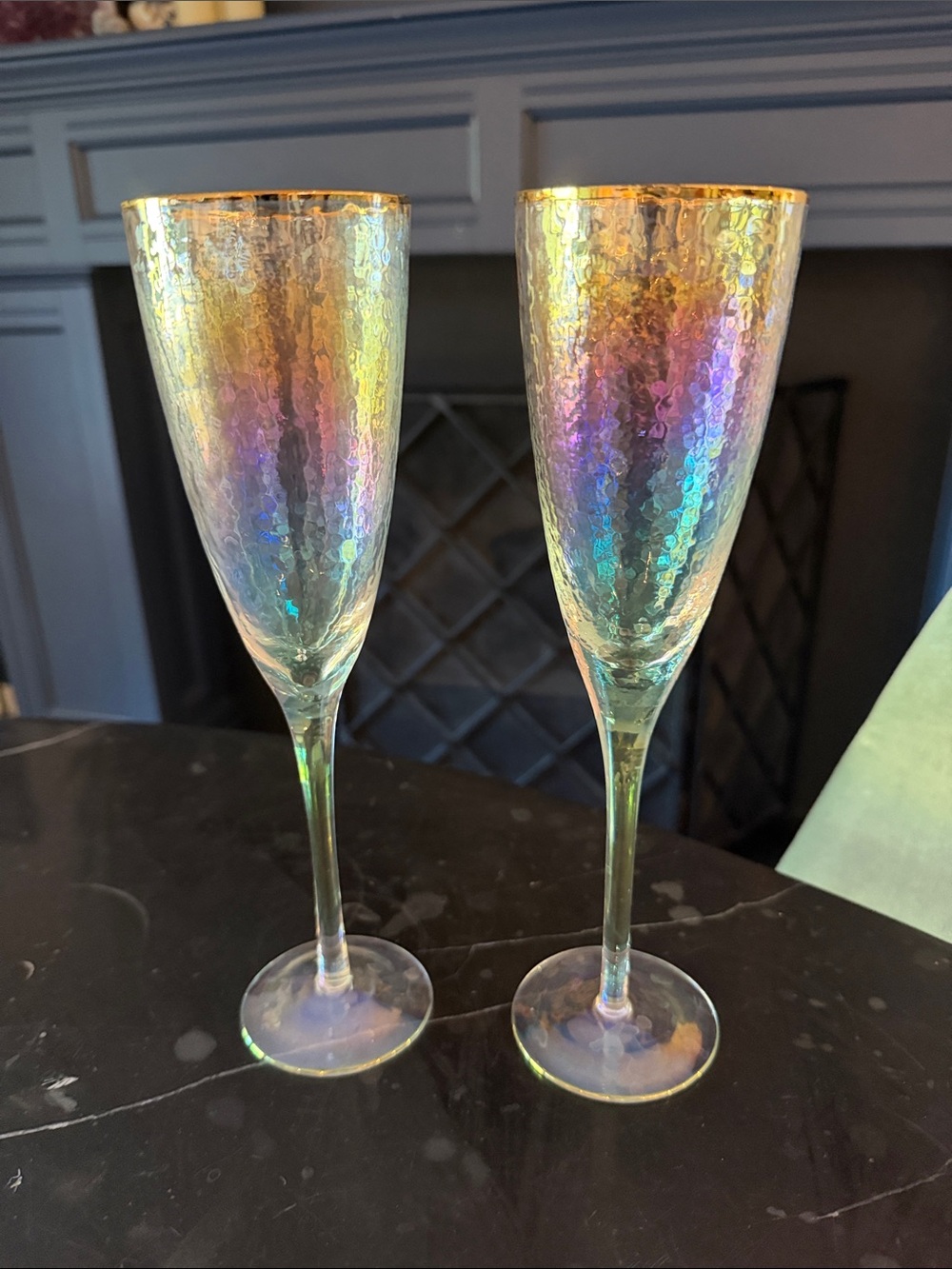 Anthropologie Iridescent Gold-Rim Champagne Flutes - Multicolor Sheen